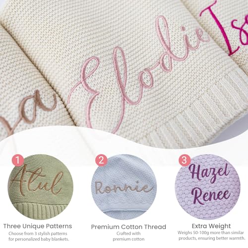 Personalized Rosanbella Baby Blanket with Name - Custom Knit Gift for Baby Showers, Strollers and Car Seats, Embroidered
