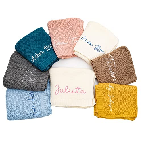 Personalized Rosanbella Baby Blanket with Name - Custom Knit Gift for Baby Showers, Strollers and Car Seats, Embroidered