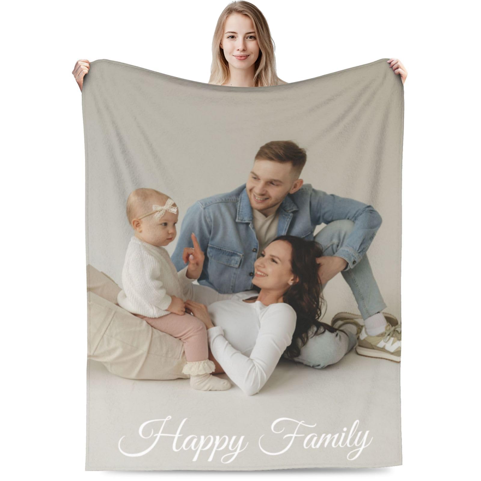 Personalized Photo and Text Blanket for Valentine's Day Gift Printed in USA
| Custom Father Mother's Day Blanket with P