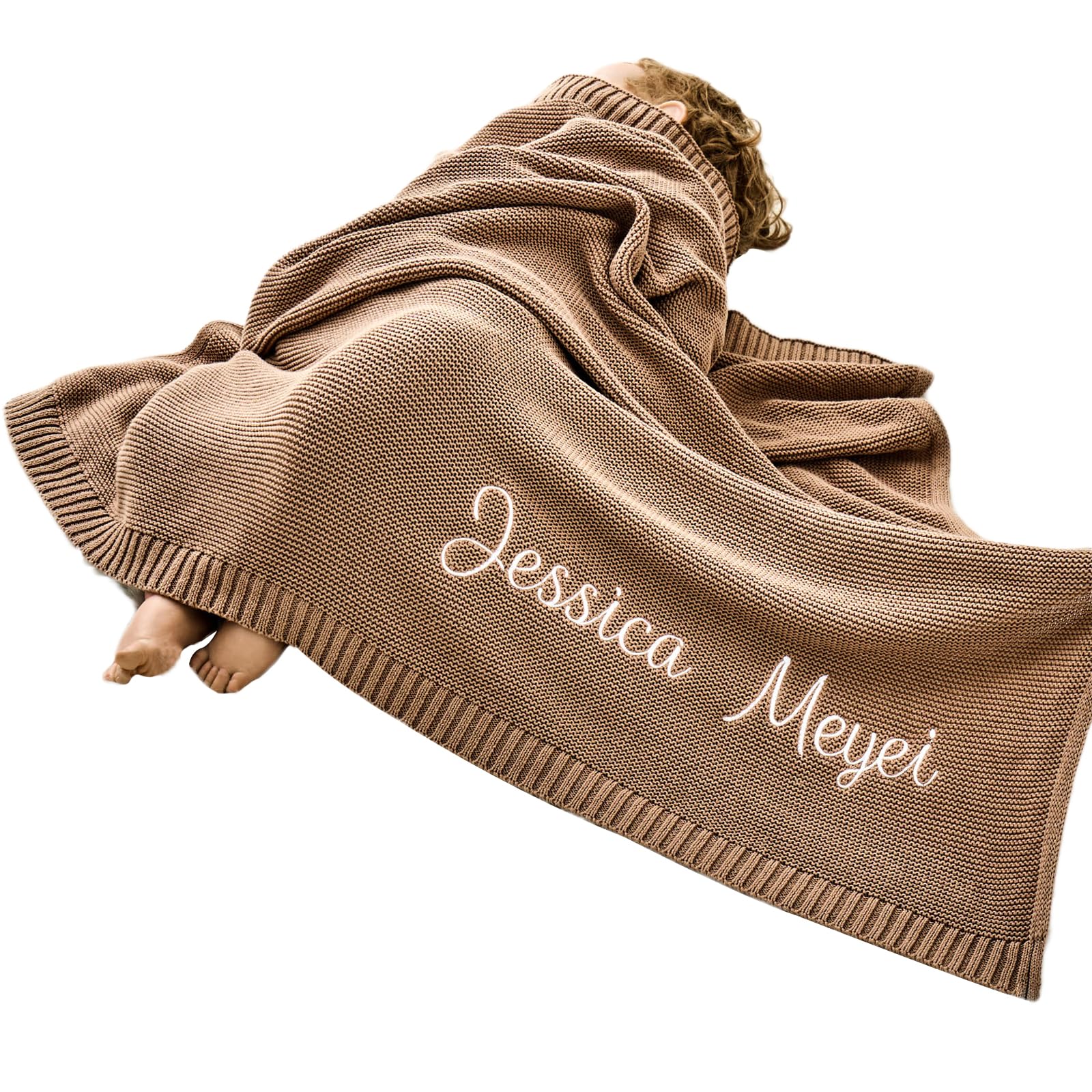 Personalized Custom Embroidered Chunky Knit Baby Blanket for Boy/Girl - 40 * 30 inch - Handmade Birthday Gifts