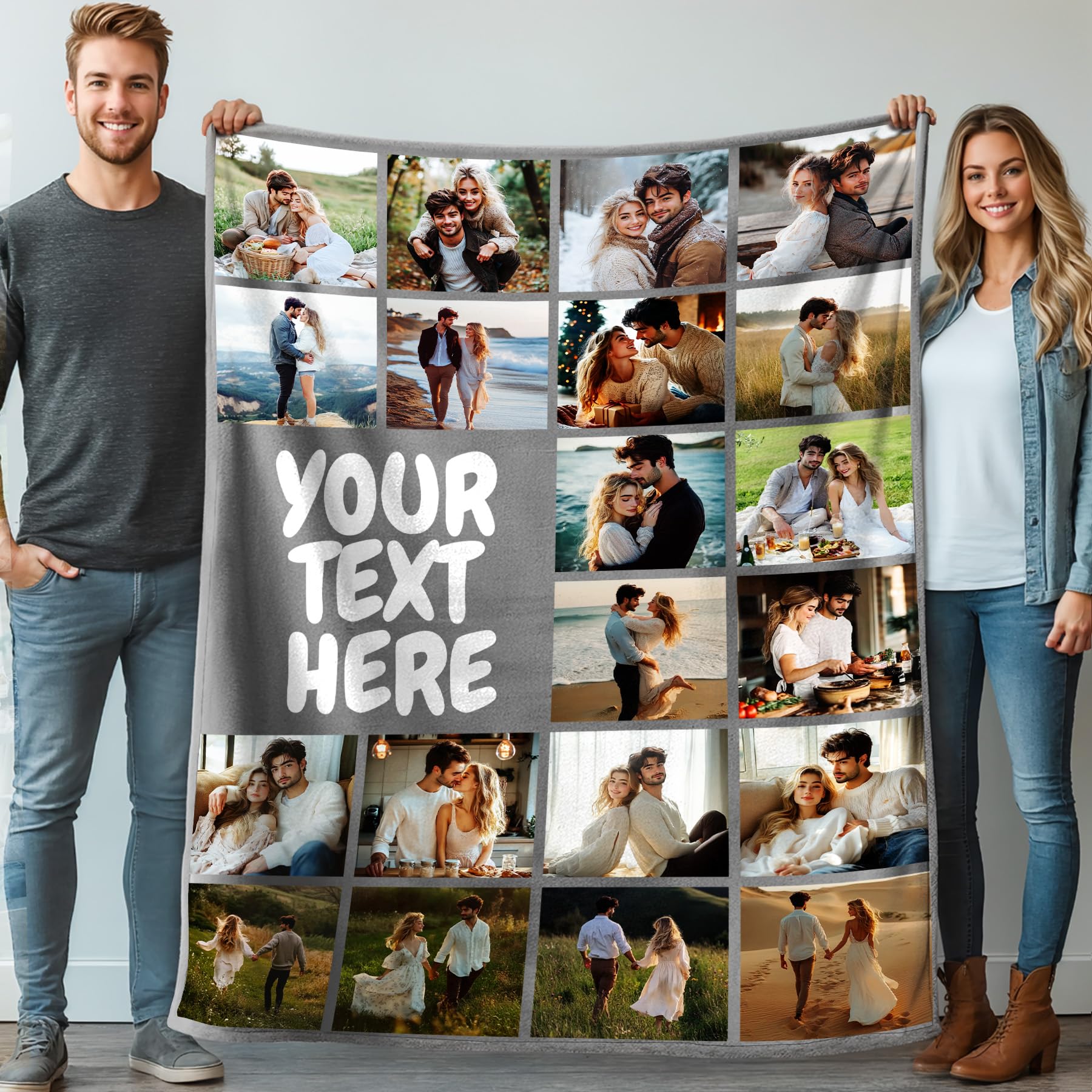 Thick Custom Blanket with Pictures for Adults | Personalized Birthday Gift for Women | Customize with 20 Photos 50"X60"